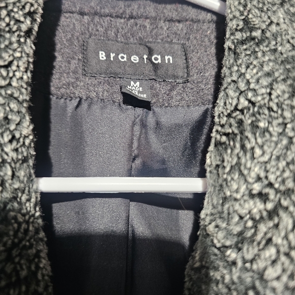 Braetan Charcoal Double-Breasted Pea Coat VGUC Medium 100% Wool 20 PTP - Picture 2 of 4